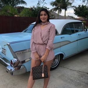 Pink striped romper with choker built in